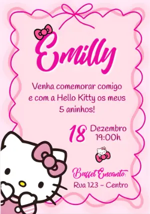 Convite de Aniversário Hello Kitty Rosa para Editar Online