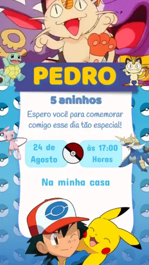 Vídeo Convite de Aniversário Pokémon para Editar Online