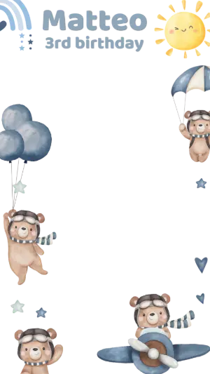 Cute Aviator Bear Birthday Photo Frame | Editable