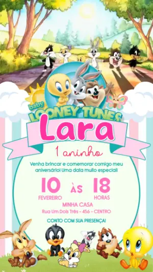Convite Animado Baby Looney Tunes Aniversário Infantil Editável