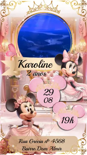Convite Animado Minnie Realeza Rosa e Dourado para Editar