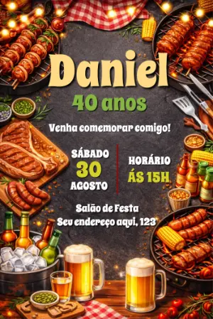 Convite de Aniversário Churrasco Rústico para Editar Online