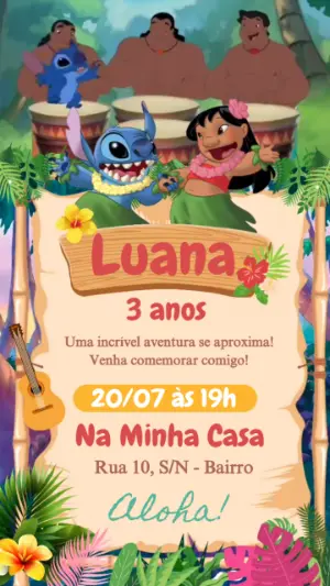 Convite Animado Aniversário Lilo e Stitch para Editar Online