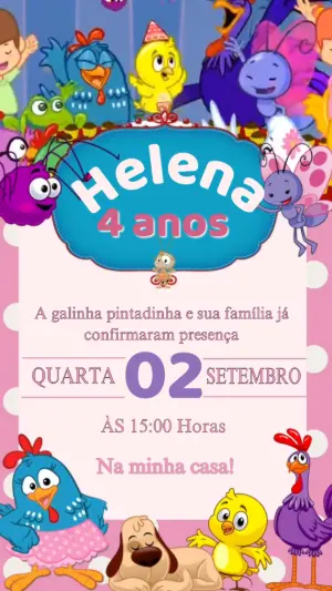 Convite Animado Aniversário Galinha Pintadinha para Editar