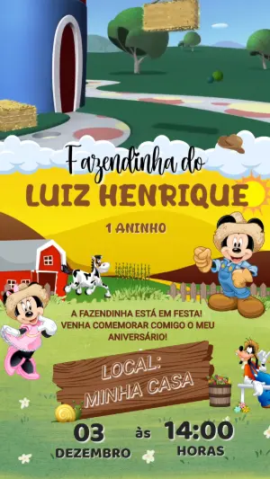 Convite Animado Aniversário Fazendinha do Mickey para Editar