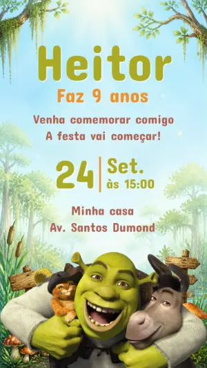Convite de Aniversário Shrek: Modelo Digital para Editar Online