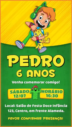Convite Aniversário Gato Galáctico para Editar Online