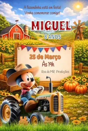 Convite Animado Aniversário Fazendinha do Mickey para Editar