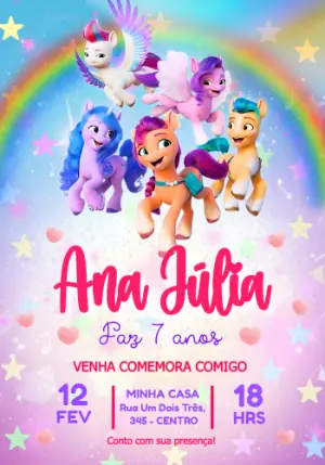 Convite de Aniversário My Little Pony Colorido para Editar