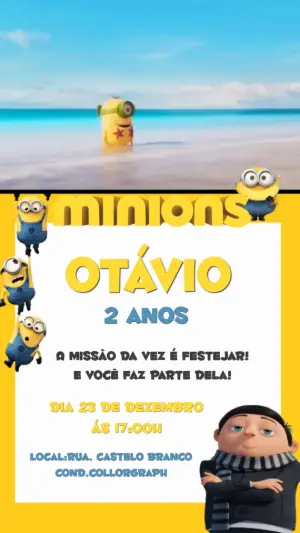 Convite Animado Minions para Aniversário Infantil Editável
