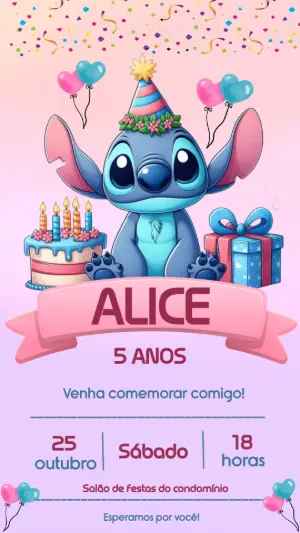 Invitación de cumpleaños Stitch – Estático – Uilson Nóbrega da Silva Junior