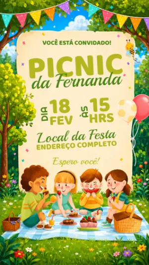Convite de Aniversário Piquenique Infantil para Editar