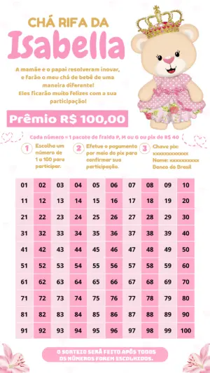 Chá Rifa Ursinha Princesa Rosa e Dourado para Editar