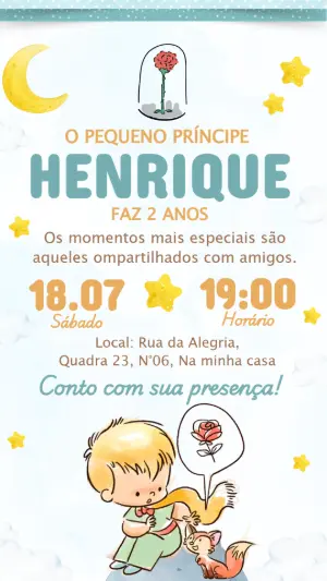 Convite de Aniversário Pequeno Príncipe Fofo para Editar