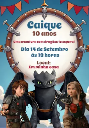 Convite Aniversário Como Treinar Seu Dragão para Editar Online