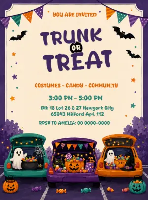 Editable Trunk or Treat Halloween Community Party Invitation