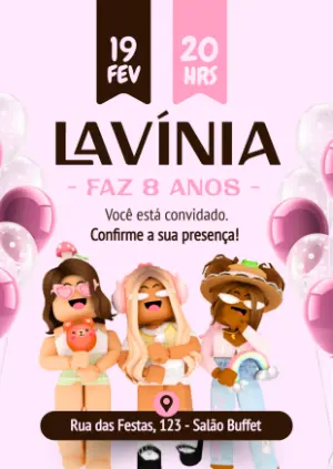 Convite de Aniversário Roblox Menina para Editar Online