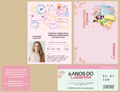 Convite de Aniversário Tema Viagem e Princesas para Editar