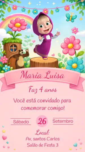 Convite de Aniversário Masha e o Urso para Editar Online