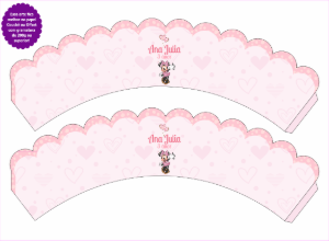Saia de Cupcake Minnie Mouse Rosa Editável para Imprimir