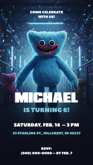 Huggy Wuggy Birthday Invitation Editable Digital Template