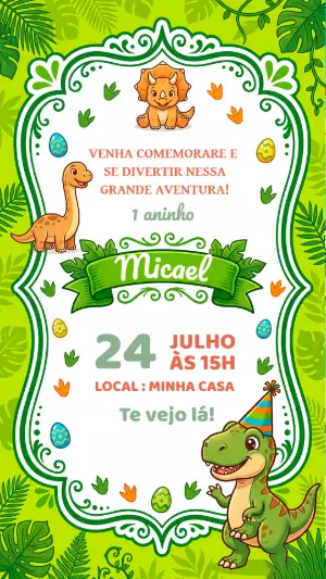 Invitación de cumpleaños Dinosaurio – Estático – Alegria no ar