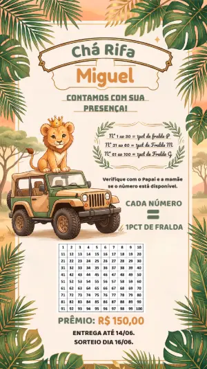 Chá Rifa Safari Leãozinho Fofo Modelo Editável