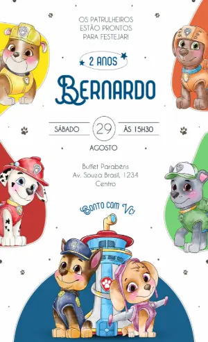 Invito di compleanno Paw Patrol – Statico – Érika Souza Studio