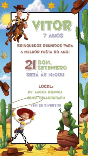 Convite de Aniversário Toy Story com Personagens para Editar