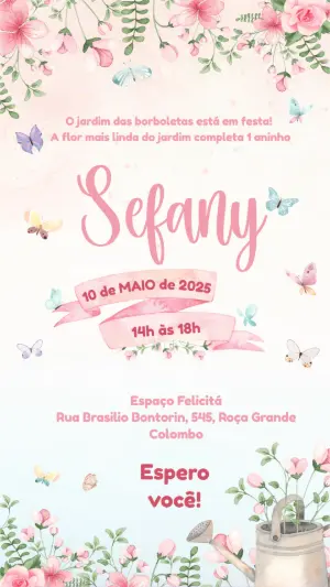 Convite Aniversário Jardim das Borboletas para Editar Online