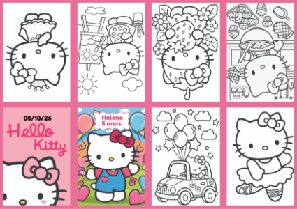 Livrinho de Colorir Hello Kitty Editável para Festa Infantil