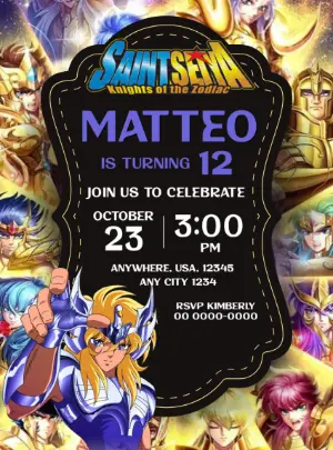 Saint Seiya Birthday Invitation | Editable Anime Party Template