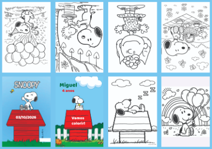 Livrinho de Colorir Snoopy para Aniversário | Modelo Editável