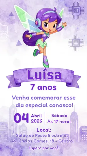 Convite de Aniversário Fada Tecna Roxo para Editar