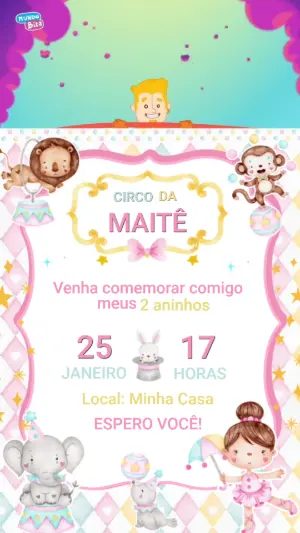 Vídeo Convite Mundo Bita Circo Rosa para Aniversário Editável
