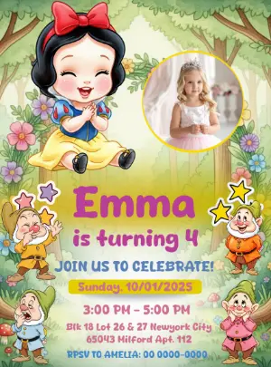 Editable Snow White Birthday Photo Invitation for Girls