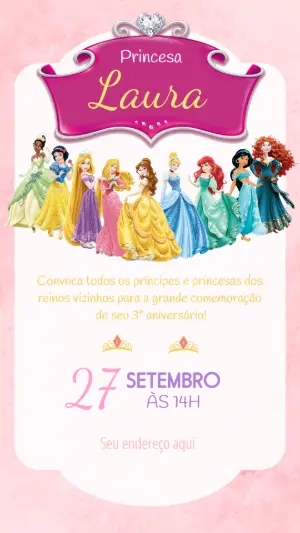 Convite Digital Festa Princesas Disney para Editar