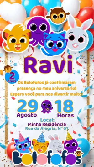 Convite de Aniversário Bolofofos com Personagens para Editar