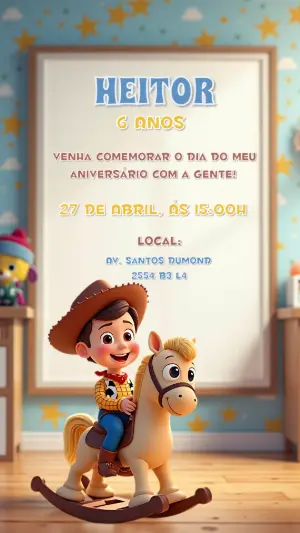 Convite de Aniversário Toy Story com Cowboy para Editar Online