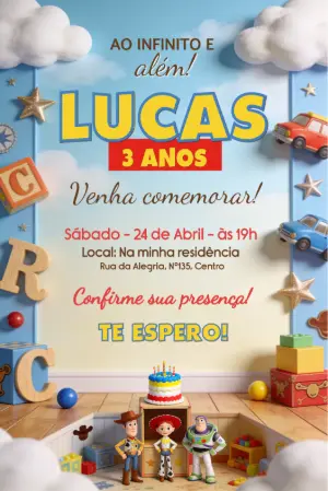 Invitation d'anniversaire Toy Story – Statique – Borboleta Convites