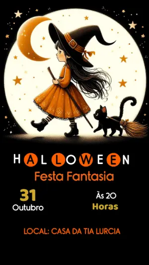 Convite de Halloween com Bruxinha Fofa para Editar Online