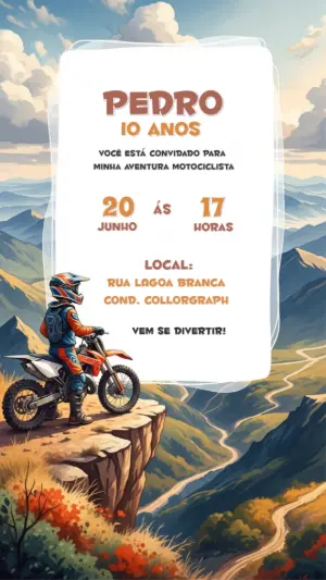Convite Aniversário Motocross Aventura para Editar Online