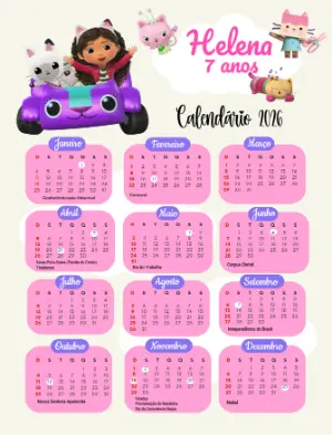 Calendário 2026 Infantil A Casa Mágica da Gabby para Editar