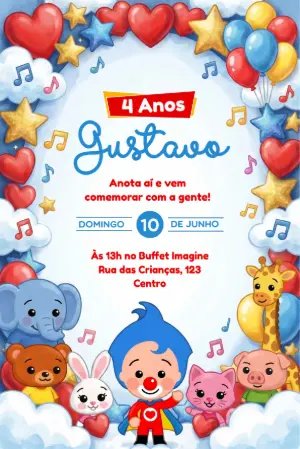 Convite de Aniversário Herói do Coração Colorido para Editar