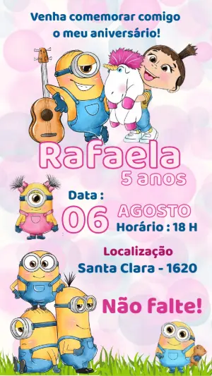 Convite de Aniversário Infantil Minions para Editar