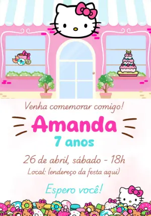 Convite de Aniversário Hello Kitty para Editar Online