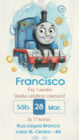 Convite Digital Thomas o Trem em Aquarela para Editar