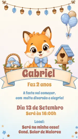 Convite de Aniversário Raposinha do Bosque Editável