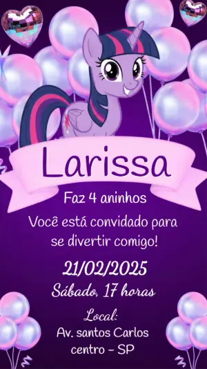 Convite de Aniversário My Little Pony Roxo e Rosa para Editar