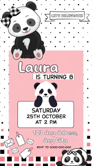 Cute Panda Girl Birthday Invitation | Editable Digital Template